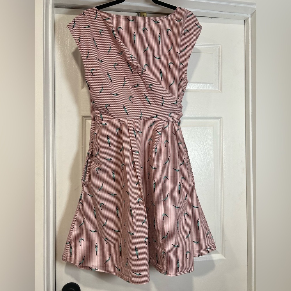 Anthropologie Maeve Bathing Beauty Dress Retro Swimmers Red Stripe Sz 14 - Picture 6 of 6
